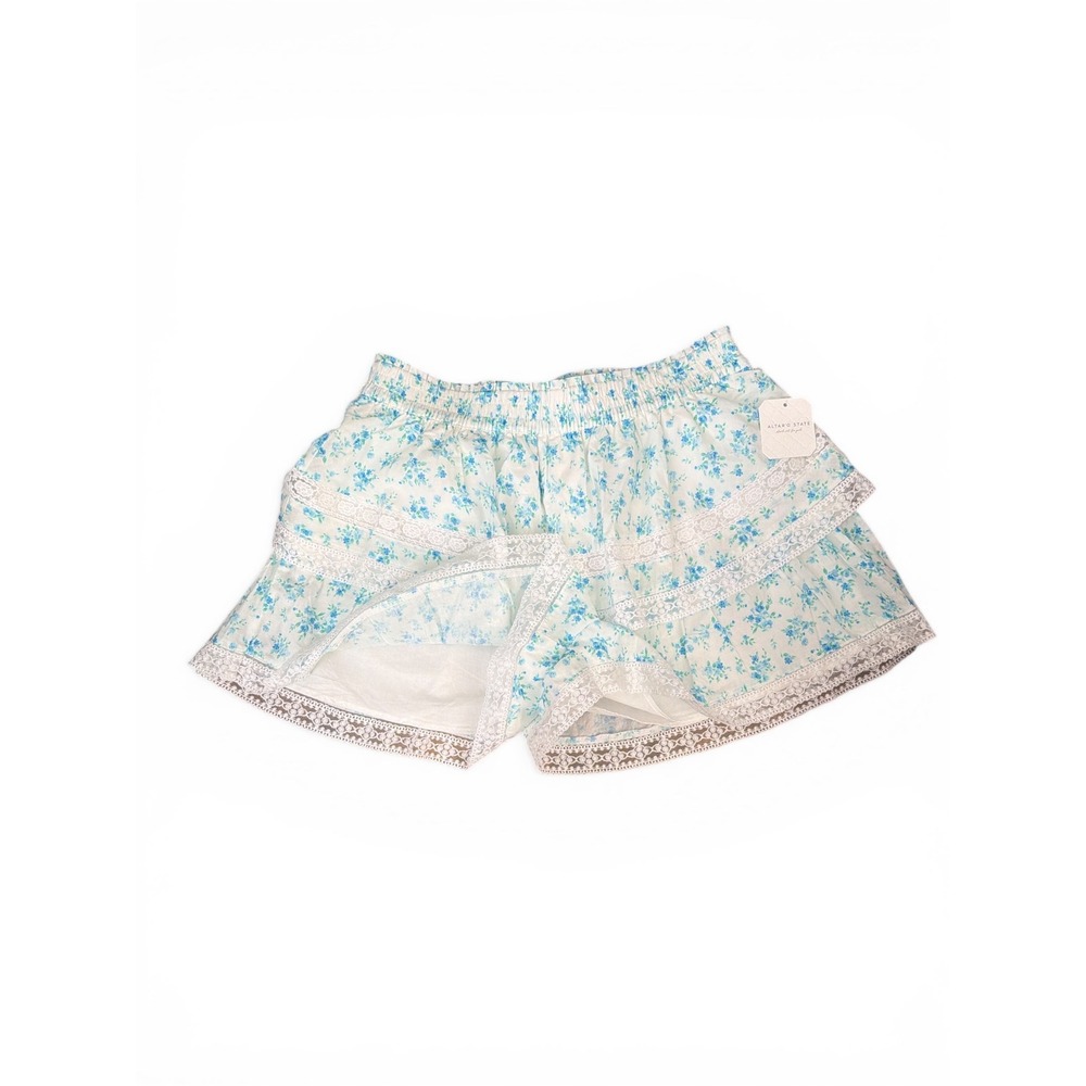 Altard State Willa Floral Lace Trim Tiered Smocked‎ Shorts Ivory Blue XL New